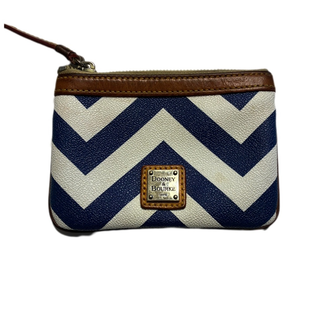 Dooney & Bourke Navy Blue and White Chevron Wristlet